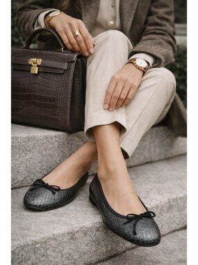 Summit Snake Embossed Black Leather Ballet Flats Womens EU 40 US 9 Made in Italy